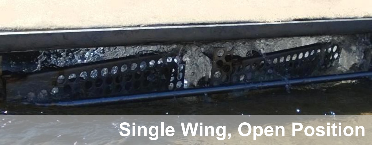 Single-wing Wing-Gate™ automatic retractable screen cover in open position